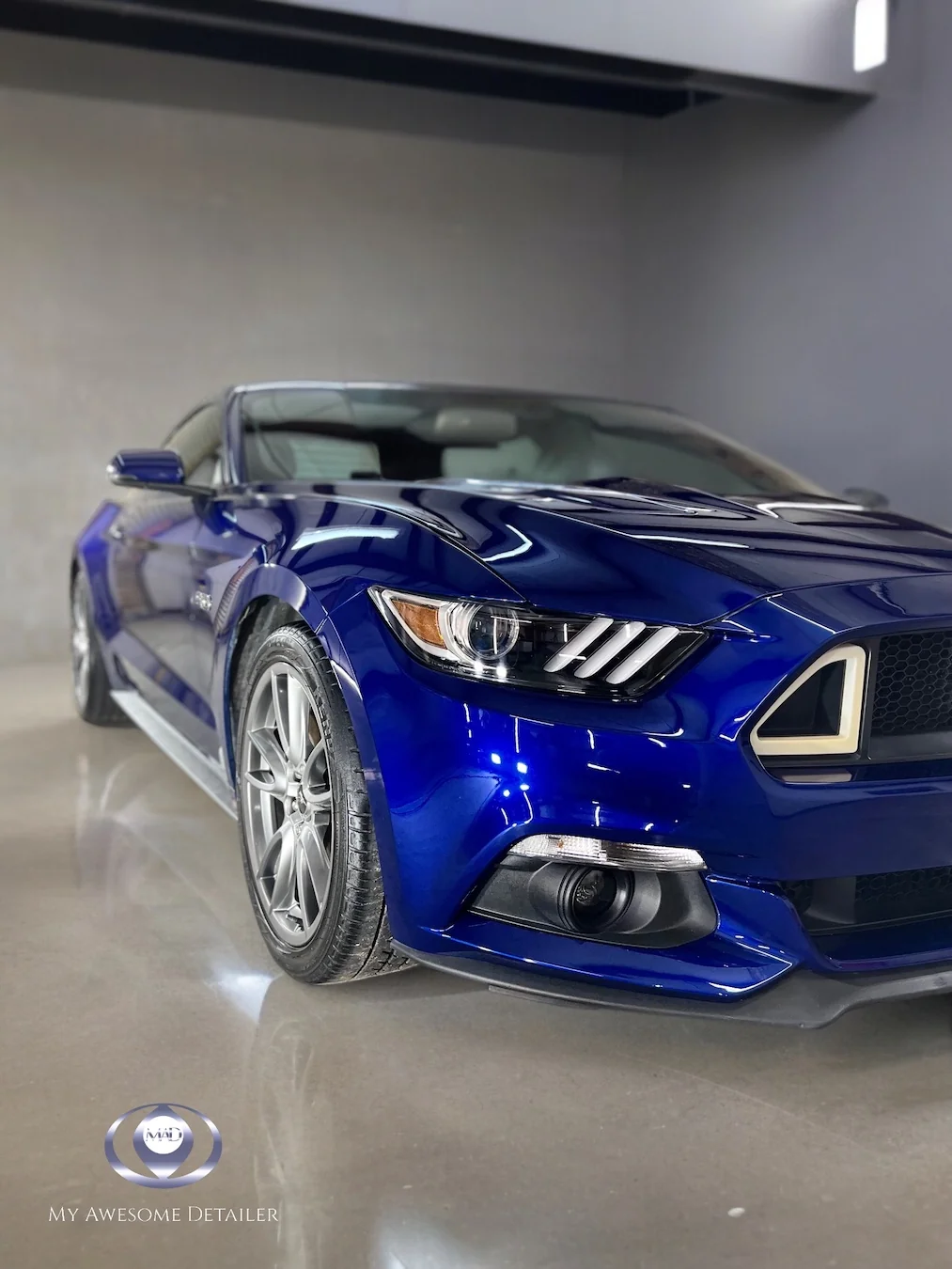 Blue Mustang GT low angle