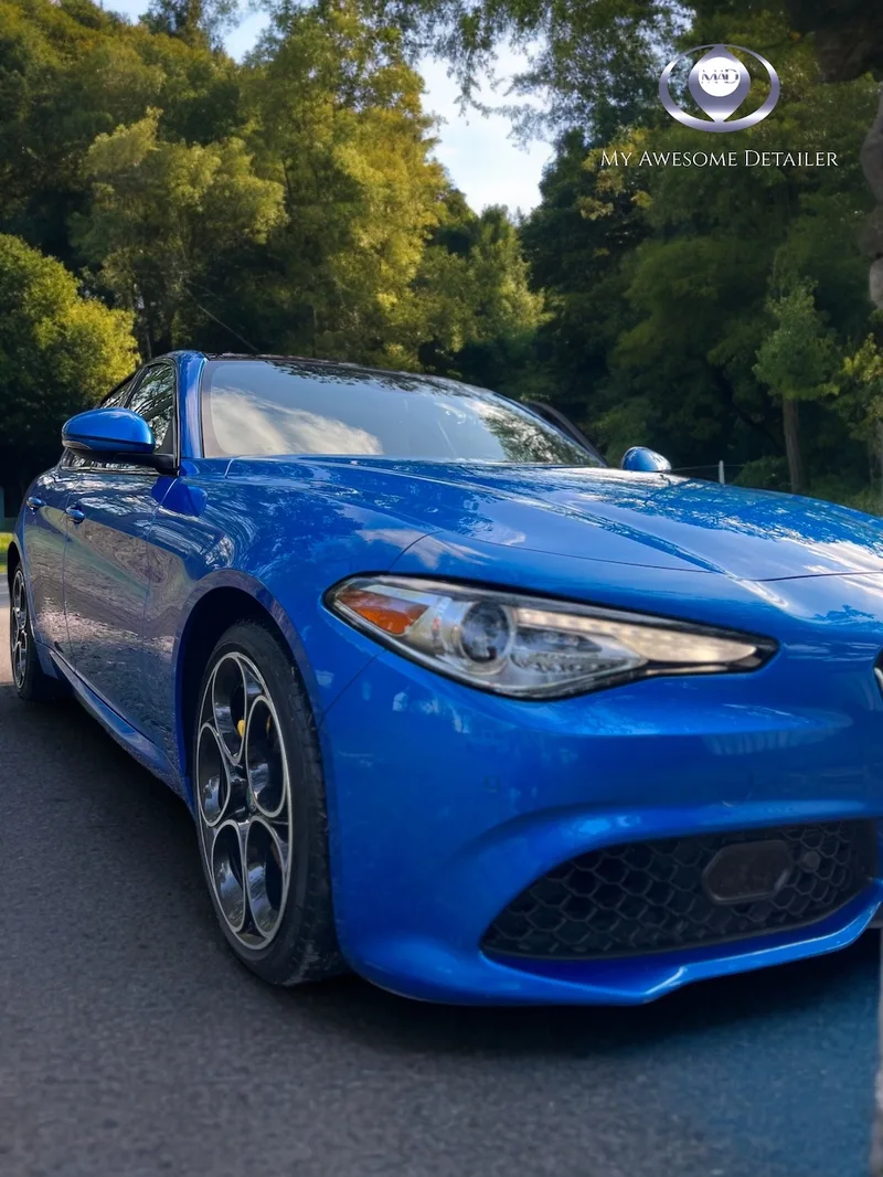 Blue Alfa Giulia passenger side
