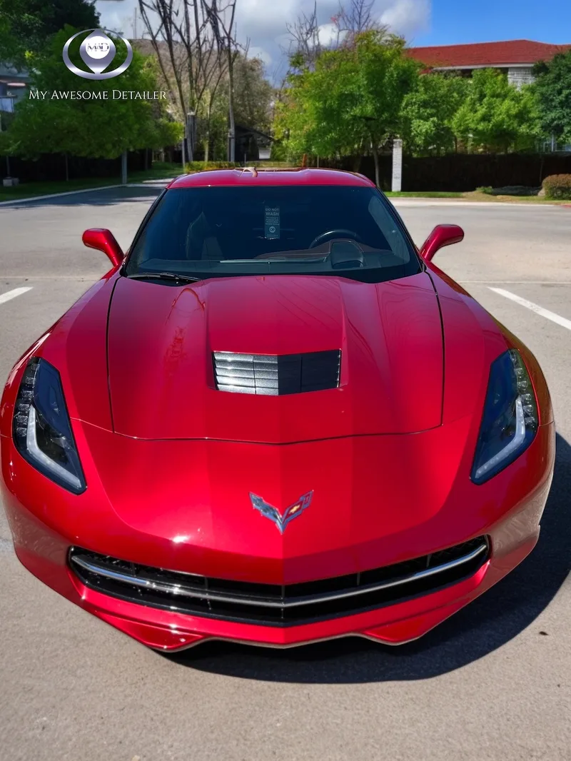 Red Corvette C7 PPF protected front
